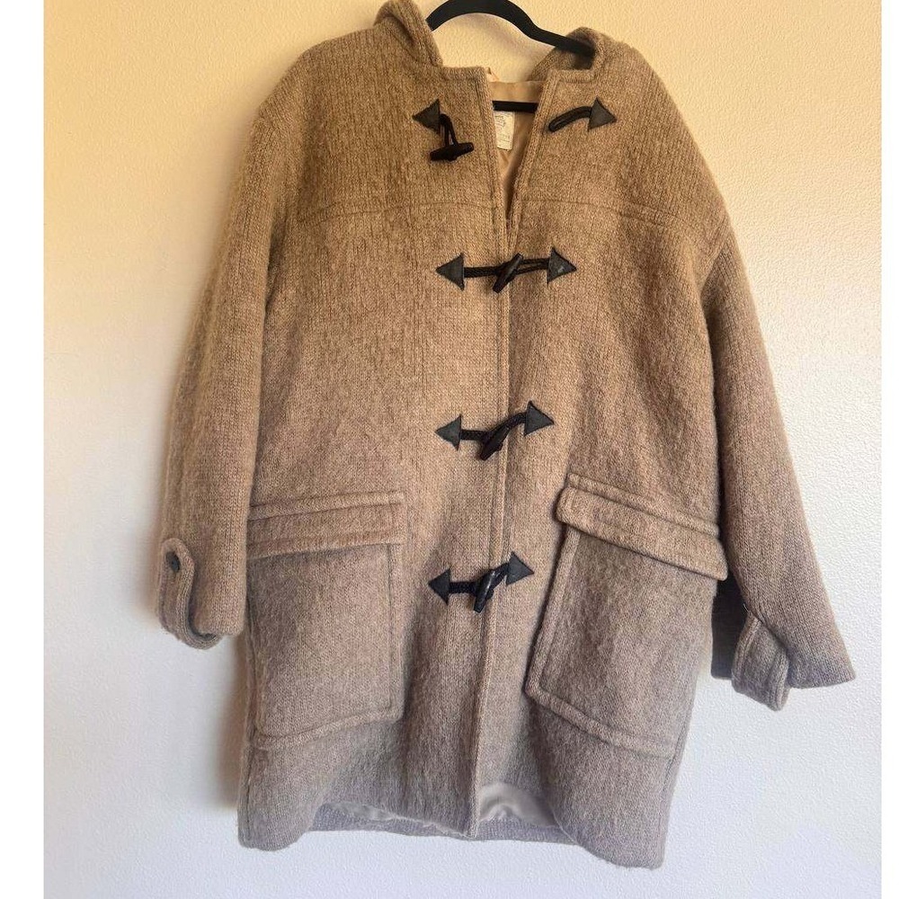 Vintage Hilda Ltd Iceland 100% Virgin Wool Hooded Duffle Toggle Coat Natural